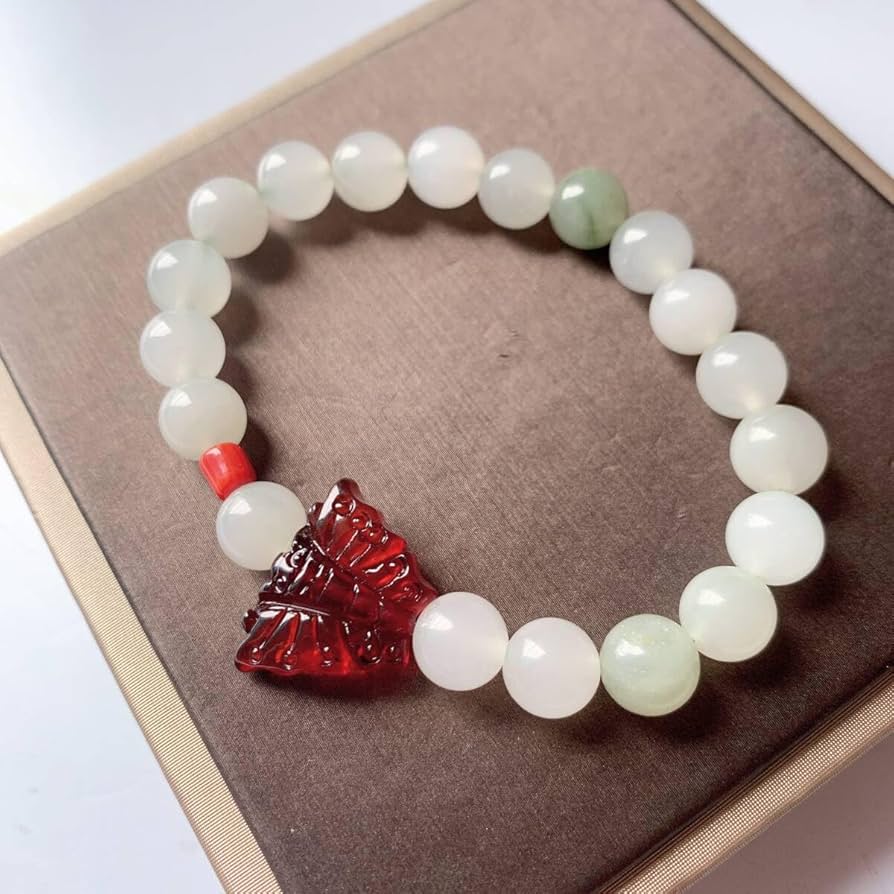 新作★天然本翡翠　色が極めて金紅カラー翡翠&天然琥珀血珀ビーズブレスレット 新作☆天然本翡翠 色が極めて金紅カラー翡翠&天然琥珀血珀ビーズ